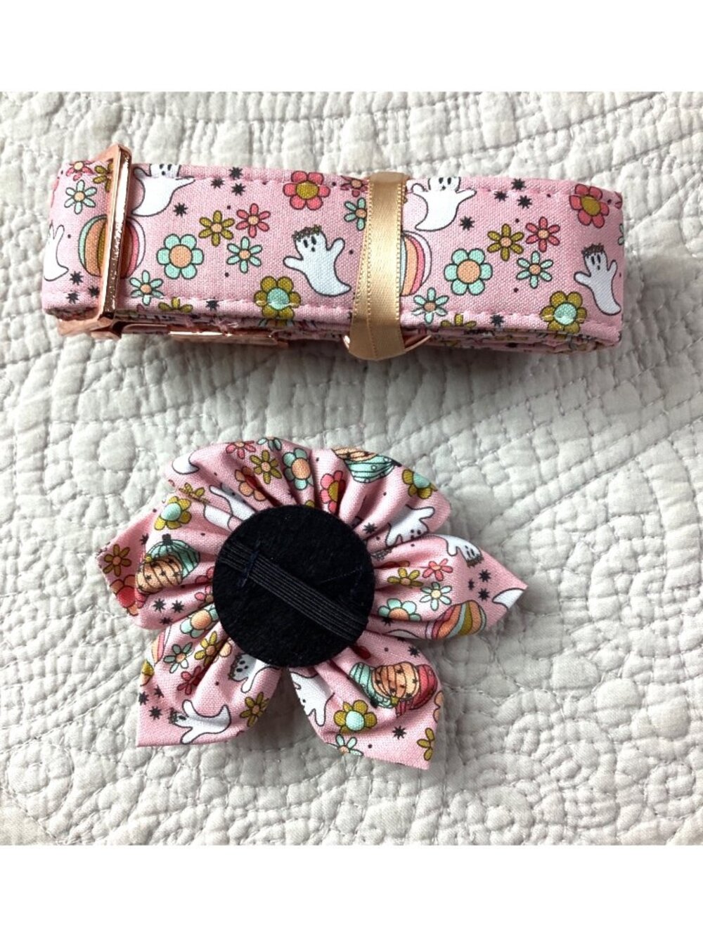 Elegant Little Tail Halloween Ghost & Floral Dog Collar With Bow For Large Dogs